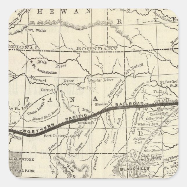 Pegatina Cuadrada Mapa del ferrocarril del Pacífico septentrional (Anverso)