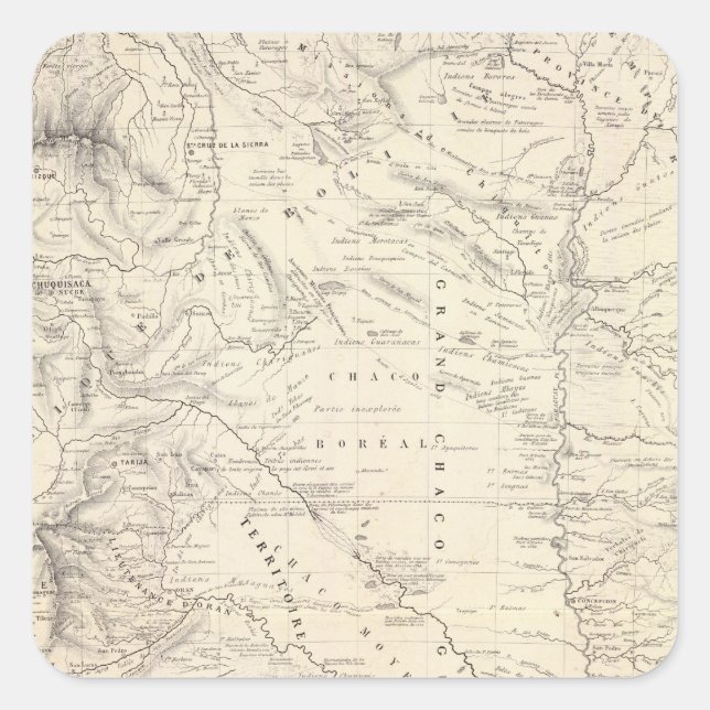 Pegatina Cuadrada Mapa del Gran Chaco y regiones vecinas (Anverso)