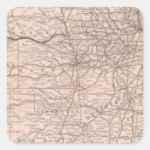 Pegatina Cuadrada Mapa del Gran Ferrocarril Occidental de Canadá