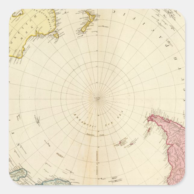 Pegatina Cuadrada Mapa del hemisferio sur (Anverso)