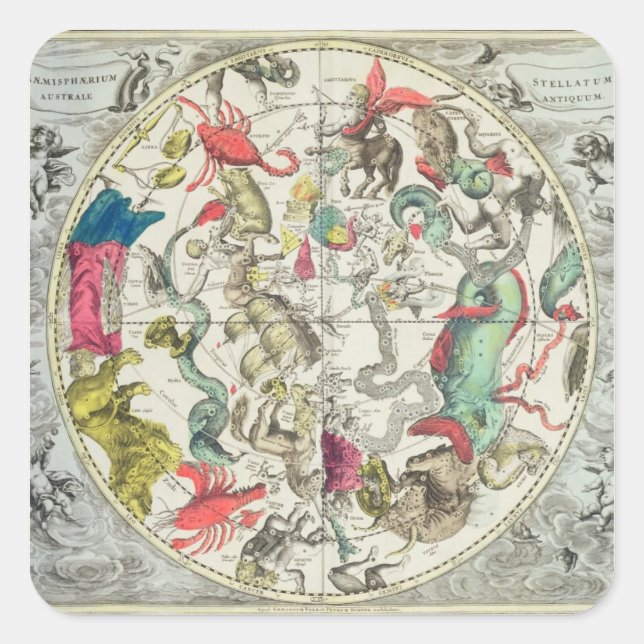 Pegatina Cuadrada Mapa del Hemisferio Sur (Anverso)