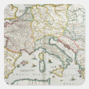 Pegatina Cuadrada Mapa del Imperio de Carlomagno