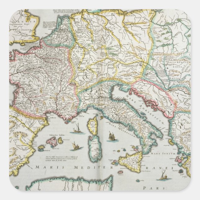 Pegatina Cuadrada Mapa del Imperio de Carlomagno (Anverso)