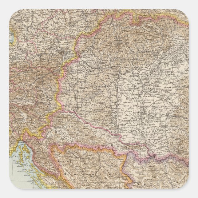 Pegatina Cuadrada Mapa del Imperio Húngaro de Austria (Anverso)