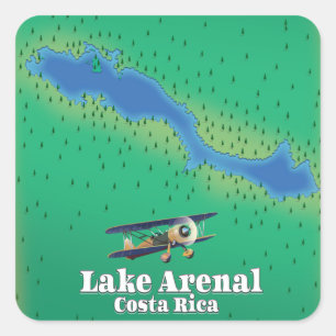 Pegatina Cuadrada Mapa del lago Arenal, Costa Rica
