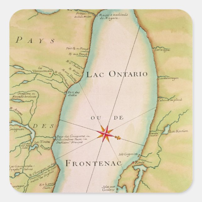 Pegatina Cuadrada Mapa del lago Ontario (Anverso)