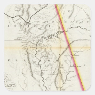 Pegatina Cuadrada Mapa del lugar de la guerra entre los indios creek