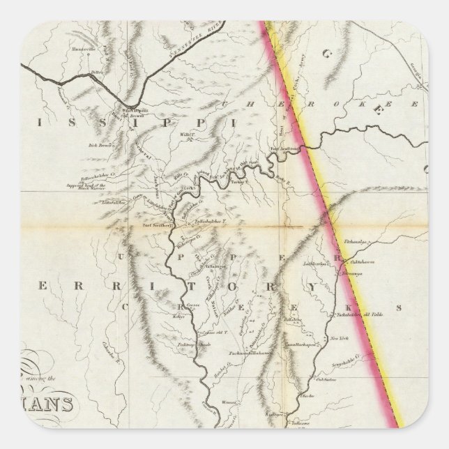 Pegatina Cuadrada Mapa del lugar de la guerra entre los indios creek (Anverso)