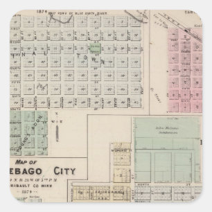 Pegatina Cuadrada Mapa del Mapa de la Ciudad de Winnebago de la Tier
