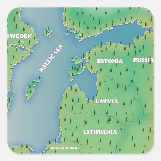 Pegatina Cuadrada Mapa del mar Báltico impresión fotográfica (Anverso)