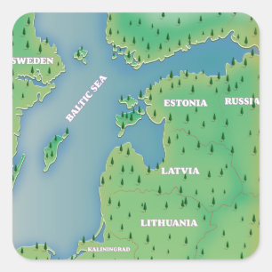 Pegatina Cuadrada Mapa del mar Báltico impresión fotográfica