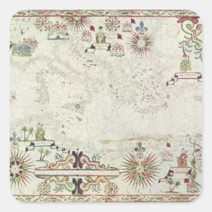 Pegatina Cuadrada Mapa del Mediterráneo, 1625