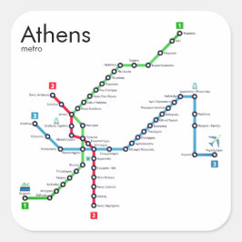 Pegatina Cuadrada Mapa del metro de Atenas