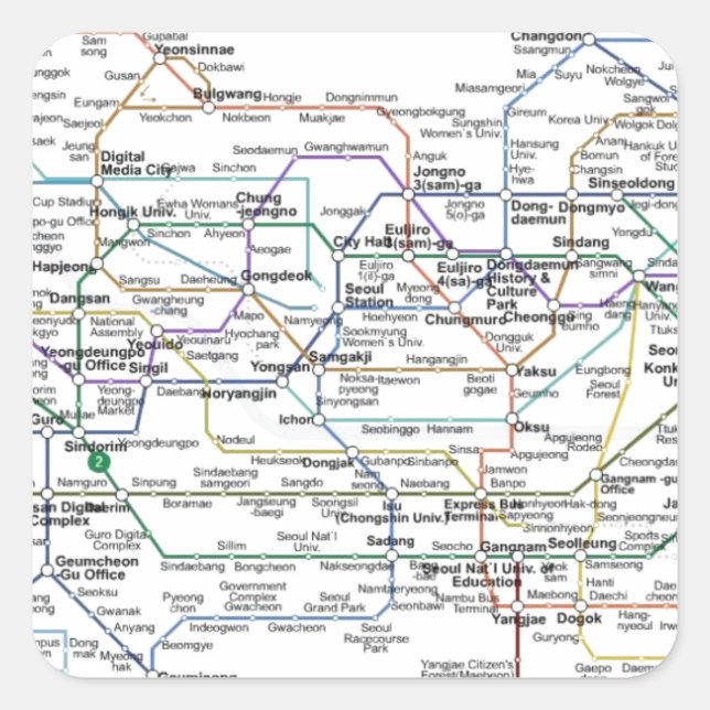 Pegatina Cuadrada Mapa del metro de Seúl (Anverso)
