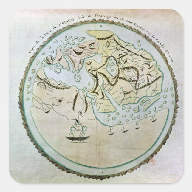 Pegatina Cuadrada Mapa del mundo (Anverso)