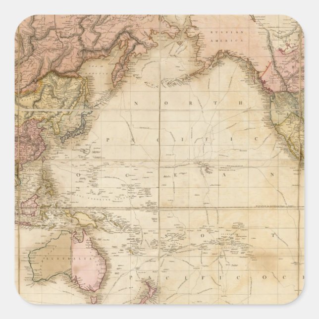 Pegatina Cuadrada Mapa del mundo (Anverso)