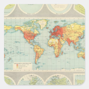 Pegatina Cuadrada Mapa del mundo