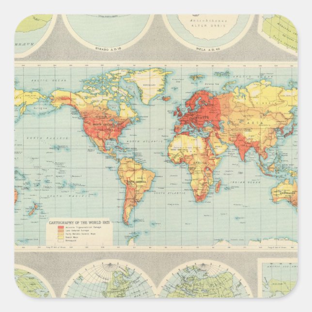 Pegatina Cuadrada Mapa del mundo (Anverso)