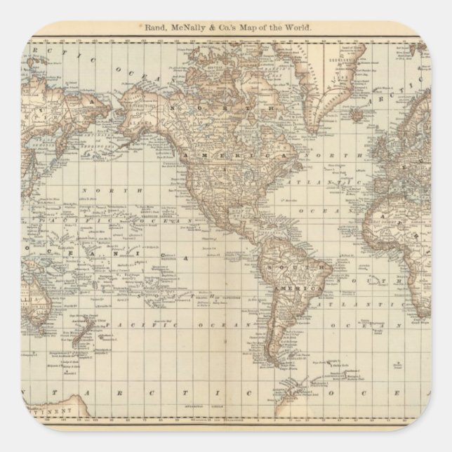 Pegatina Cuadrada Mapa del mundo 2 (Anverso)