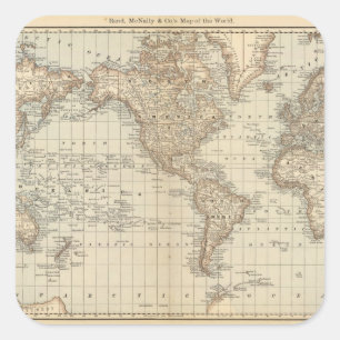 Pegatina Cuadrada Mapa del mundo 2