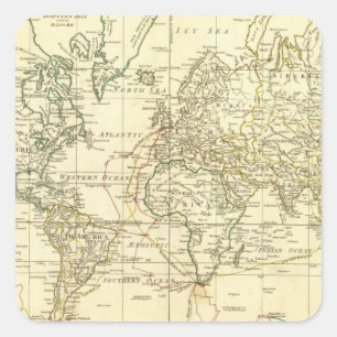 Pegatina Cuadrada Mapa del mundo 5