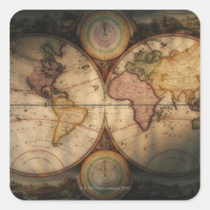 Pegatina Cuadrada Mapa del mundo antiguo 2