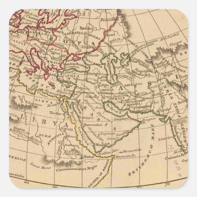 Pegatina Cuadrada Mapa del mundo clásico (Anverso)