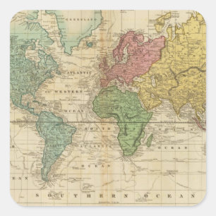 Pegatina Cuadrada Mapa del mundo colorido
