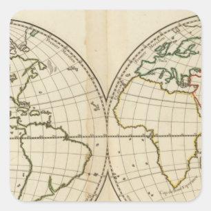 Pegatina Cuadrada Mapa del mundo con latitud y Longititude