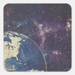Pegatina Cuadrada Mapa del mundo de la época celestial (1)