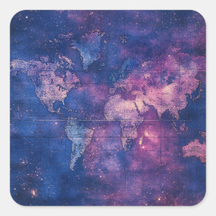 Pegatina Cuadrada Mapa del mundo de la época celestial (10)