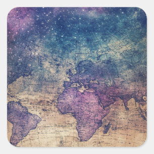 Pegatina Cuadrada Mapa del mundo de la época celestial (13)