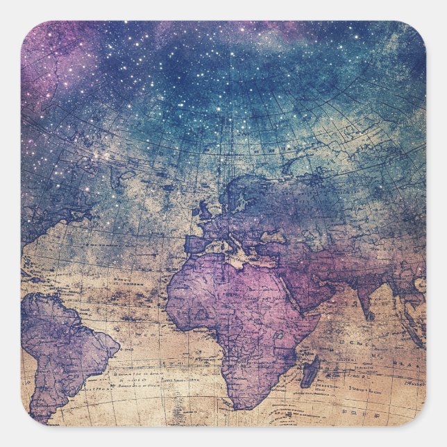Pegatina Cuadrada Mapa del mundo de la época celestial (13) (Anverso)