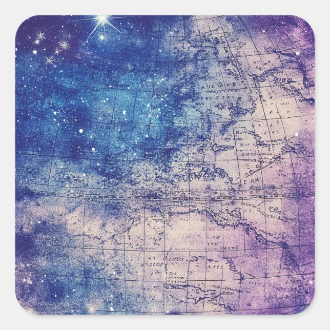 Pegatina Cuadrada Mapa del mundo de la época celestial (14) (Anverso)