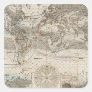 Pegatina Cuadrada Mapa del mundo del flujo de aire