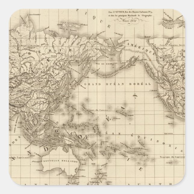 Pegatina Cuadrada Mapa del mundo físico (Anverso)
