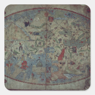 Pegatina Cuadrada Mapa del mundo Genoese, diseñado por Toscanelli