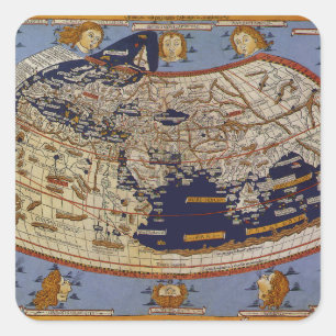 Pegatina Cuadrada Mapa del mundo ptolemaico antiguo, Johannes de Arn