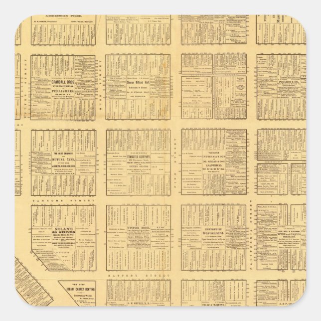 Pegatina Cuadrada Mapa del negocio de San Francisco (Anverso)