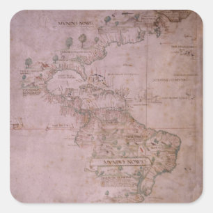 Pegatina Cuadrada Mapa del nuevo mundo, c.1532
