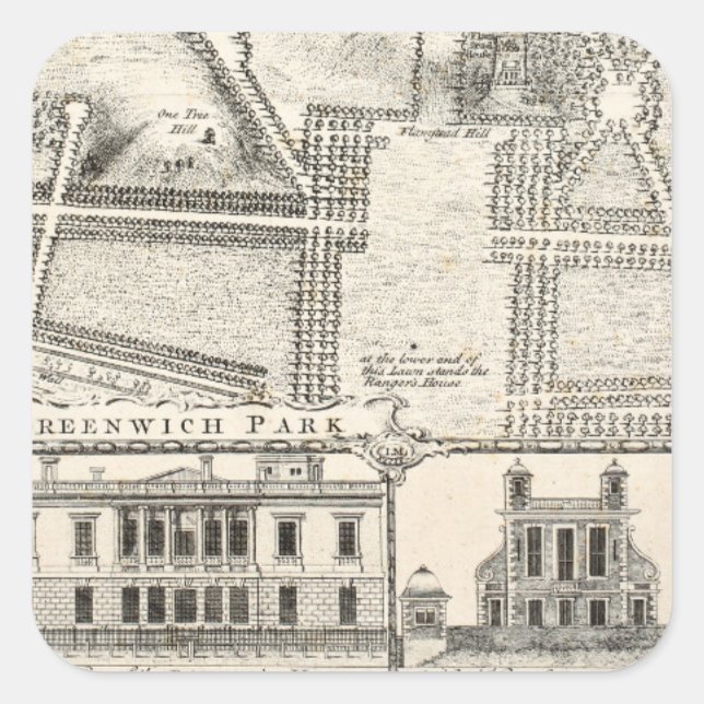 Pegatina Cuadrada Mapa del parque de Greenwich (Anverso)