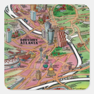 Pegatina Cuadrada Mapa del Personalizado del centro de Atlanta Georg
