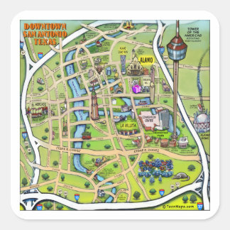 Pegatina Cuadrada Mapa del Personalizado del centro de San Antonio