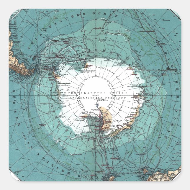 Pegatina Cuadrada Mapa del Polo Sur (Anverso)