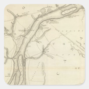 Pegatina Cuadrada Mapa del río Detroit