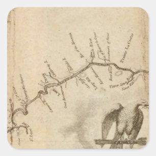 Pegatina Cuadrada Mapa del río Misisipi