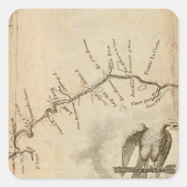 Pegatina Cuadrada Mapa del río Misisipi (Anverso)