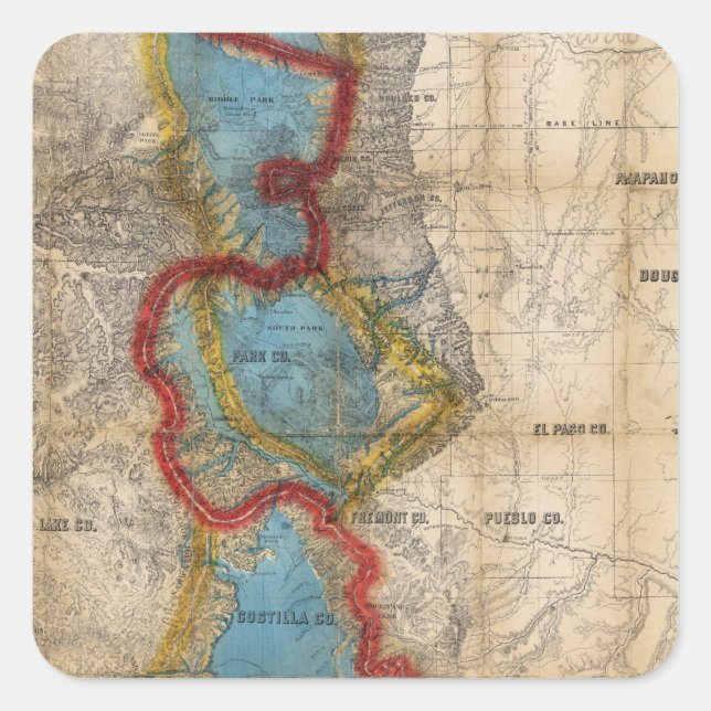 Pegatina Cuadrada Mapa del Territorio de Colorado (Anverso)