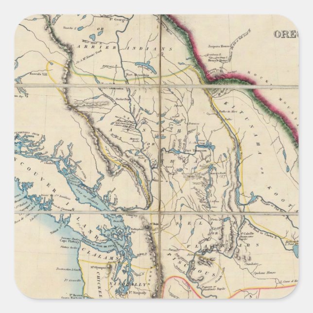Pegatina Cuadrada Mapa del Territorio de Oregón 2 (Anverso)