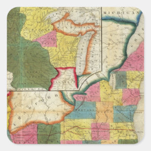 Pegatina Cuadrada Mapa del territorio establecido de Wisconsin